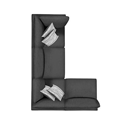 Charcoal upholstered Serene 4-piece modular sectional sofa by Start2Finish, showing plush cushions and sleek design for modern living.