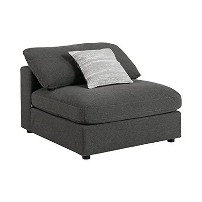 Charcoal upholstered Serene 4-piece modular sectional sofa by Start2Finish with plush cushions and sleek modern design.