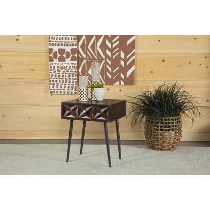 Start2Finish Ezra 1-drawer rectangular accent side table in coffee brown with a smooth finish and minimalist design.