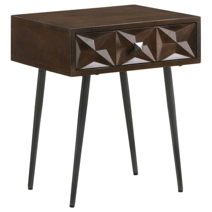 Start2Finish Ezra 1-drawer rectangular accent side table in coffee brown with smooth finish and modern design.
