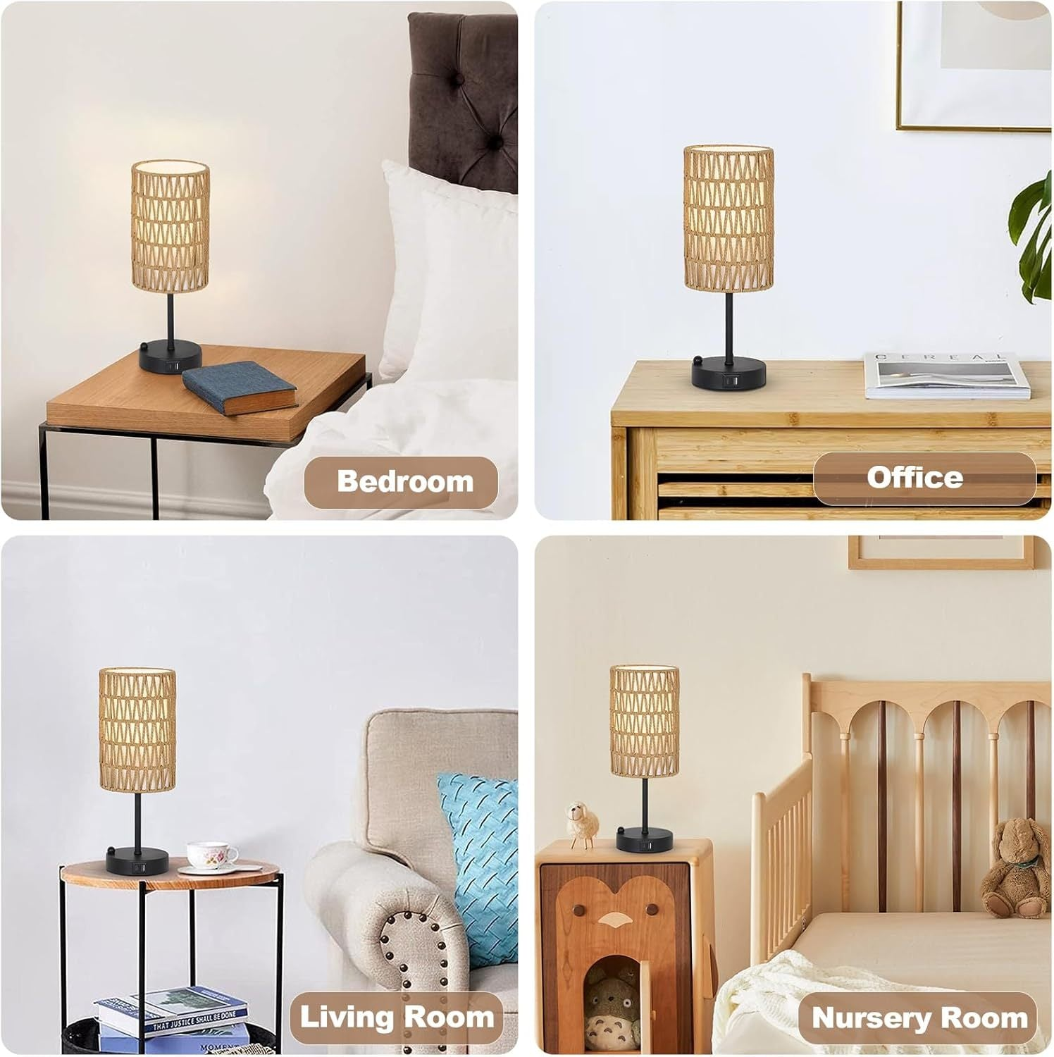 Start2Finish brown rattan and metal table lamp with woven rattan shade, ideal for dining room, living room, or entryway lighting.