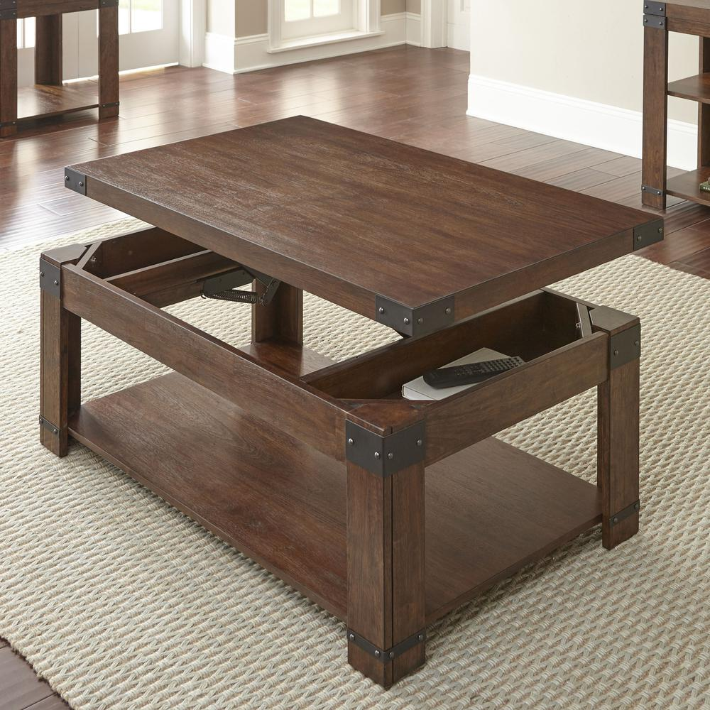 Start2Finish Arusha Lift Top Cocktail Table with wood finish, featuring a lift-top design and storage space for living room use.