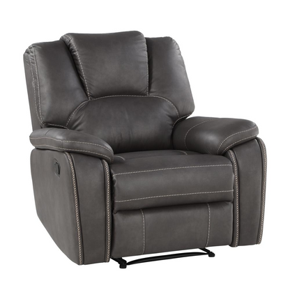 Katrine manual recliner chair in charcoal fabric by Start2Finish, featuring padded armrests and a relaxed recline position.