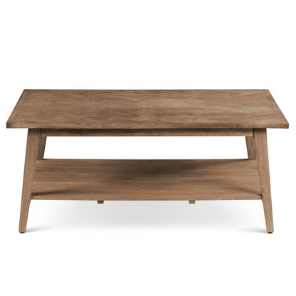 Start2Finish Milani rectangle cocktail table with wooden top and metal legs, modern design, shown in a living room setting.