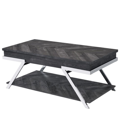 Start2Finish Roma Lift Top Cocktail Table showing a wooden surface with a hidden storage compartment in a modern living room setting.