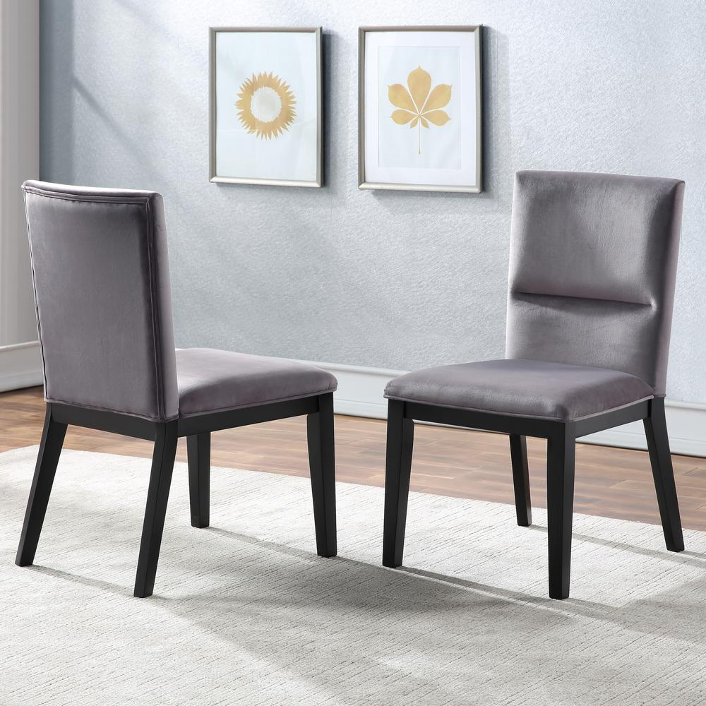 Grey Amalie Side Chair by Start2Finish with a modern design and wooden legs, shown from a side angle.