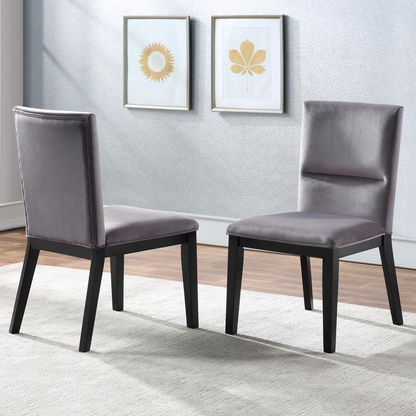 Grey Amalie Side Chair by Start2Finish with a modern design and wooden legs, shown from a side angle.