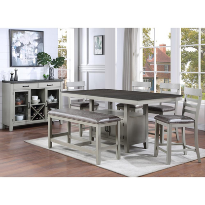 Start2Finish Hyland 7-piece dining set with table, six chairs, and server, featuring modern wood finish and sturdy design.
