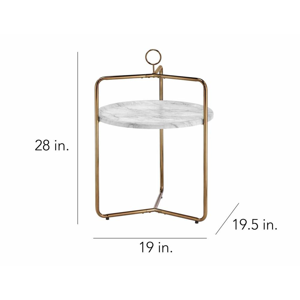 Start2Finish Miro side table in white with gold accents, featuring a modern round design and sleek metal legs.