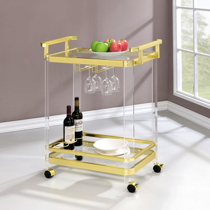 Aerin Server Cart by Start2Finish with casters, featuring a sturdy metal frame and multiple shelves for serving and storage.