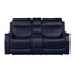 Start2Finish Valencia Dual Power Reclining Console Loveseat in Ocean fabric, showing plush cushions and built-in console with cup holders.