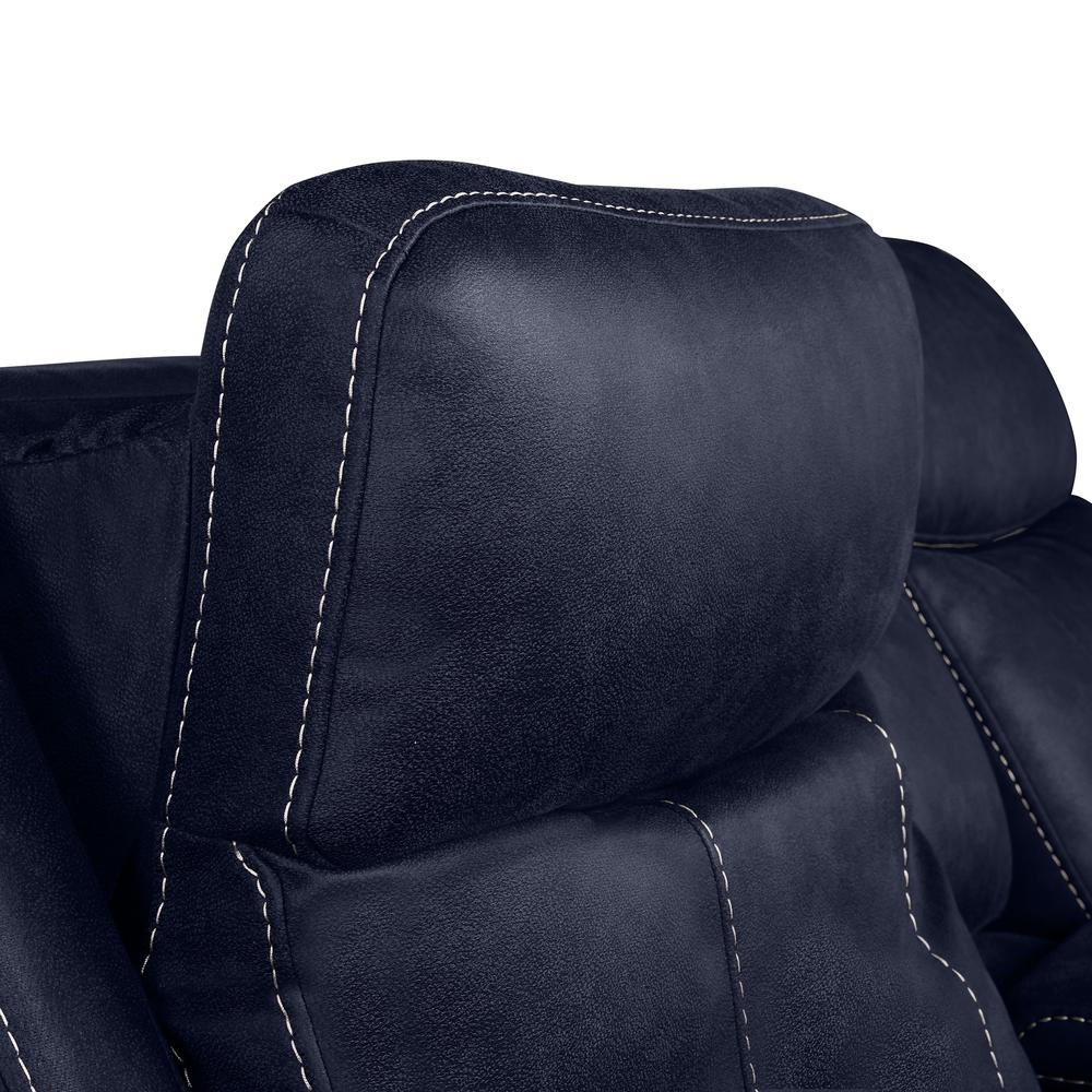 Start2Finish Valencia Dual Power Reclining Console Loveseat in Ocean fabric with plush cushions and built-in console.