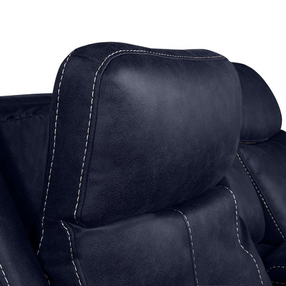 Start2Finish Valencia Dual Power Reclining Console Loveseat in Ocean fabric with plush cushions and built-in console.