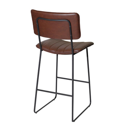 Start2Finish Tribeca Barstool with wooden seat and black metal frame, shown from front angle in a modern home setting.