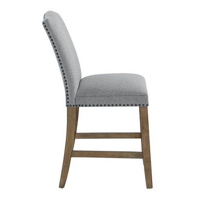 Start2Finish Grayson counter chair with nailhead trim, upholstered seating and wooden legs, modern and stylish for kitchen or bar area.