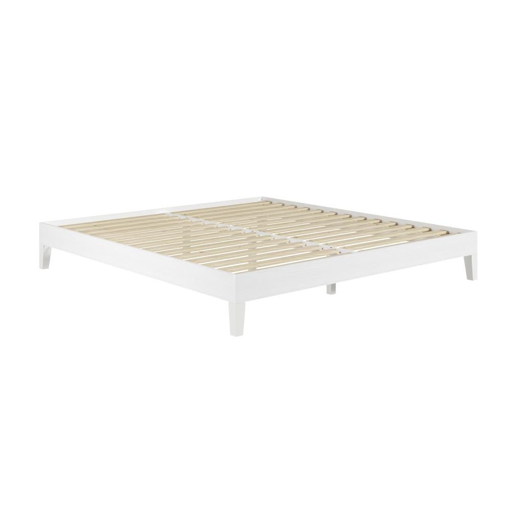 Start2Finish Nix Solid Wood King Platform Bed in white with a sleek, modern design and sturdy frame visible in the image.