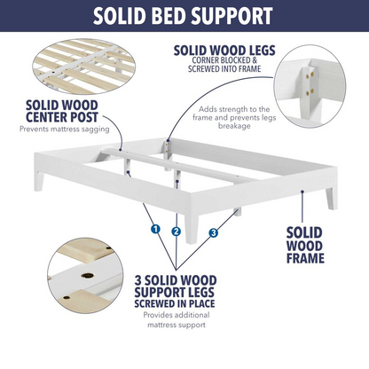 Nix Solid Wood King Platform Bed in white with a sleek, modern design and sturdy frame, featuring a clean headboard and smooth finish.