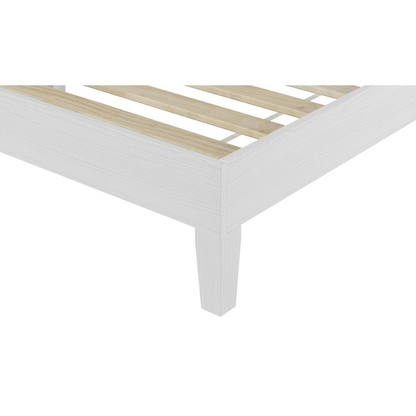 White Nix solid wood queen platform bed from Start2Finish with a sturdy frame and simple modern design.