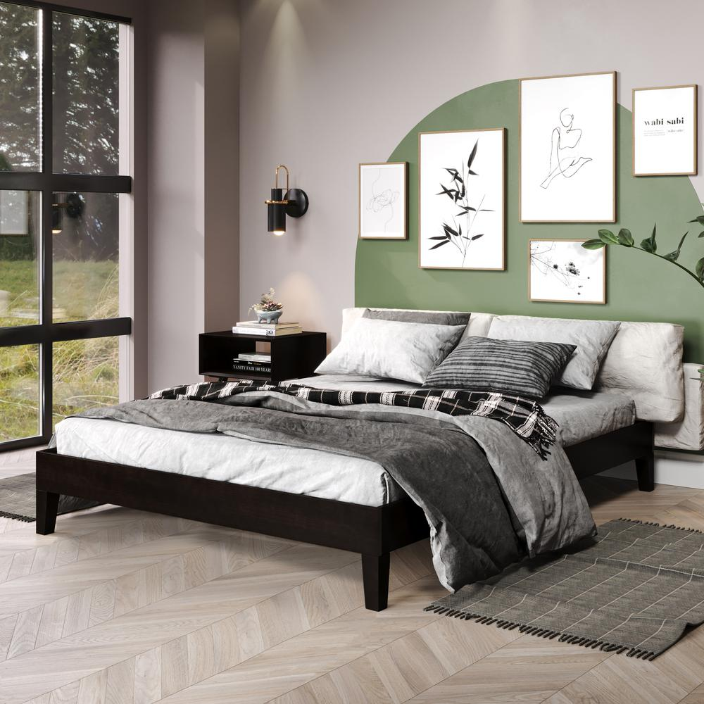 Start2Finish Nix solid wood queen platform bed in black with a sleek headboard and sturdy frame, ready for a modern bedroom setup.