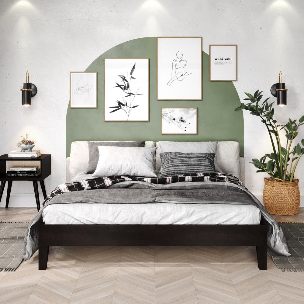 Start2Finish Nix Solid Wood Queen Platform Bed in black, showcasing the sleek, sturdy frame and modern design in a bedroom setting.
