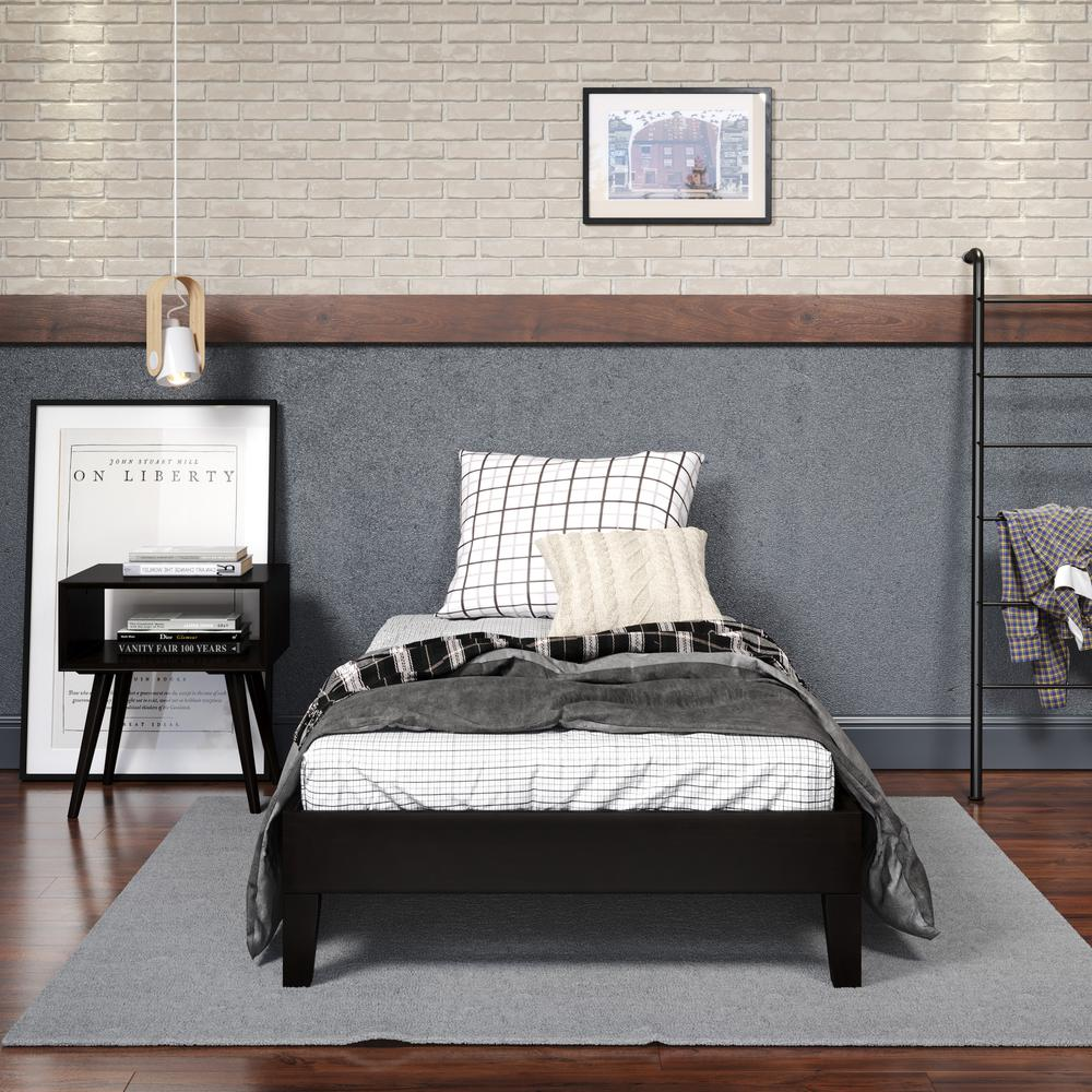 Black Nix solid wood platform bed by Start2Finish, showcasing a sleek, modern design with a sturdy frame and clean lines.