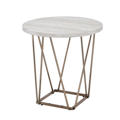 Start2Finish Rowyn faux marble top end table with sleek black metal legs, modern design, and smooth marble finish.