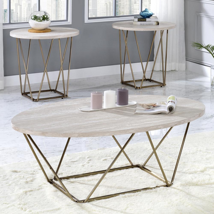 Start2Finish Rowyn faux marble top end table with sleek black metal legs, modern design, and smooth marble finish.