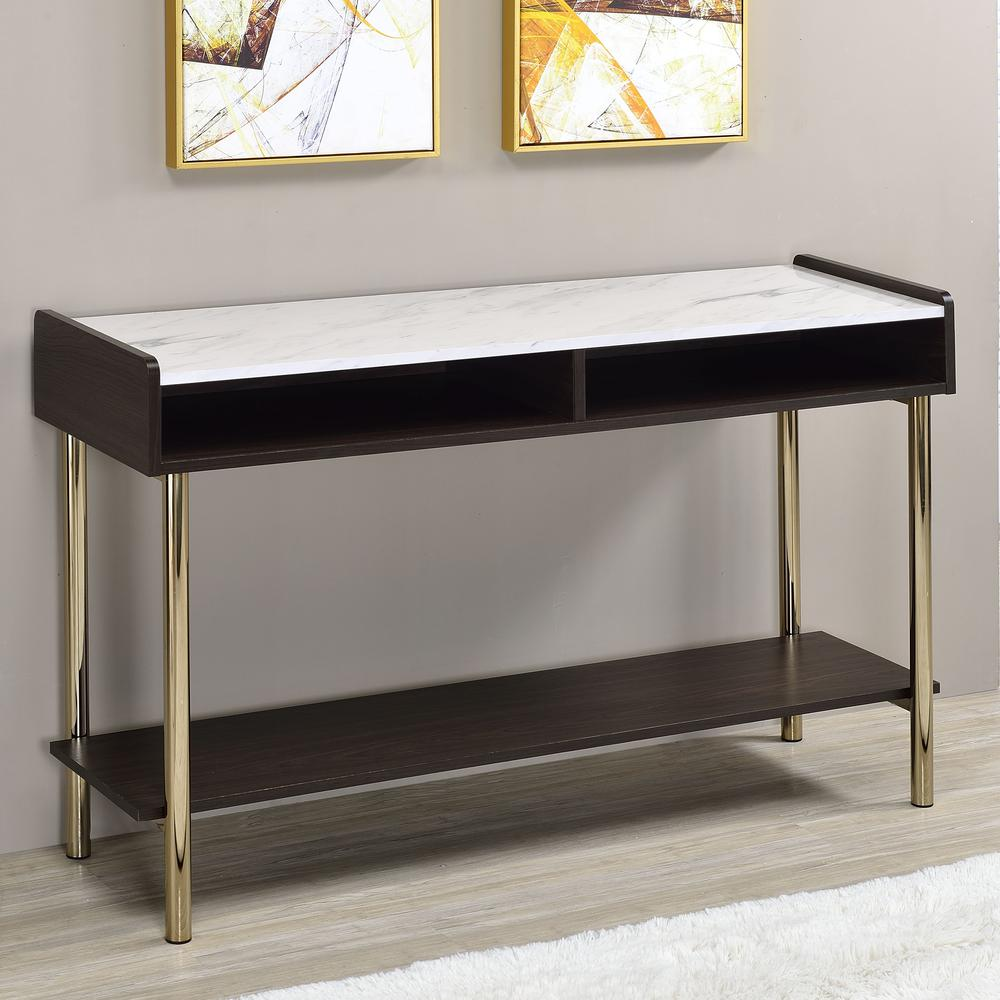 Start2Finish Carrie Sofa Table with wood finish and sleek design, ideal for living room or sofa side storage.