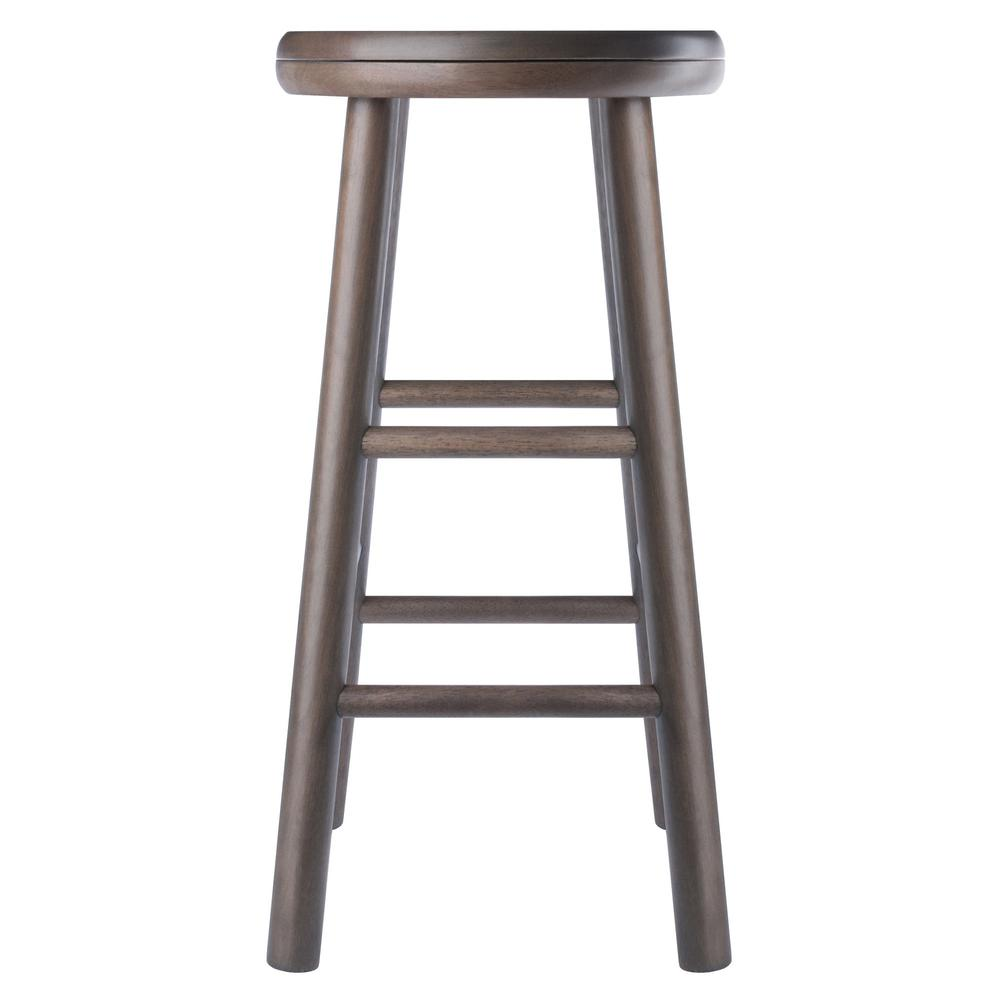 Shelby 2-piece swivel seat counter stool set by Start2Finish, oyster gray fabric with wooden legs and cushioned seats.