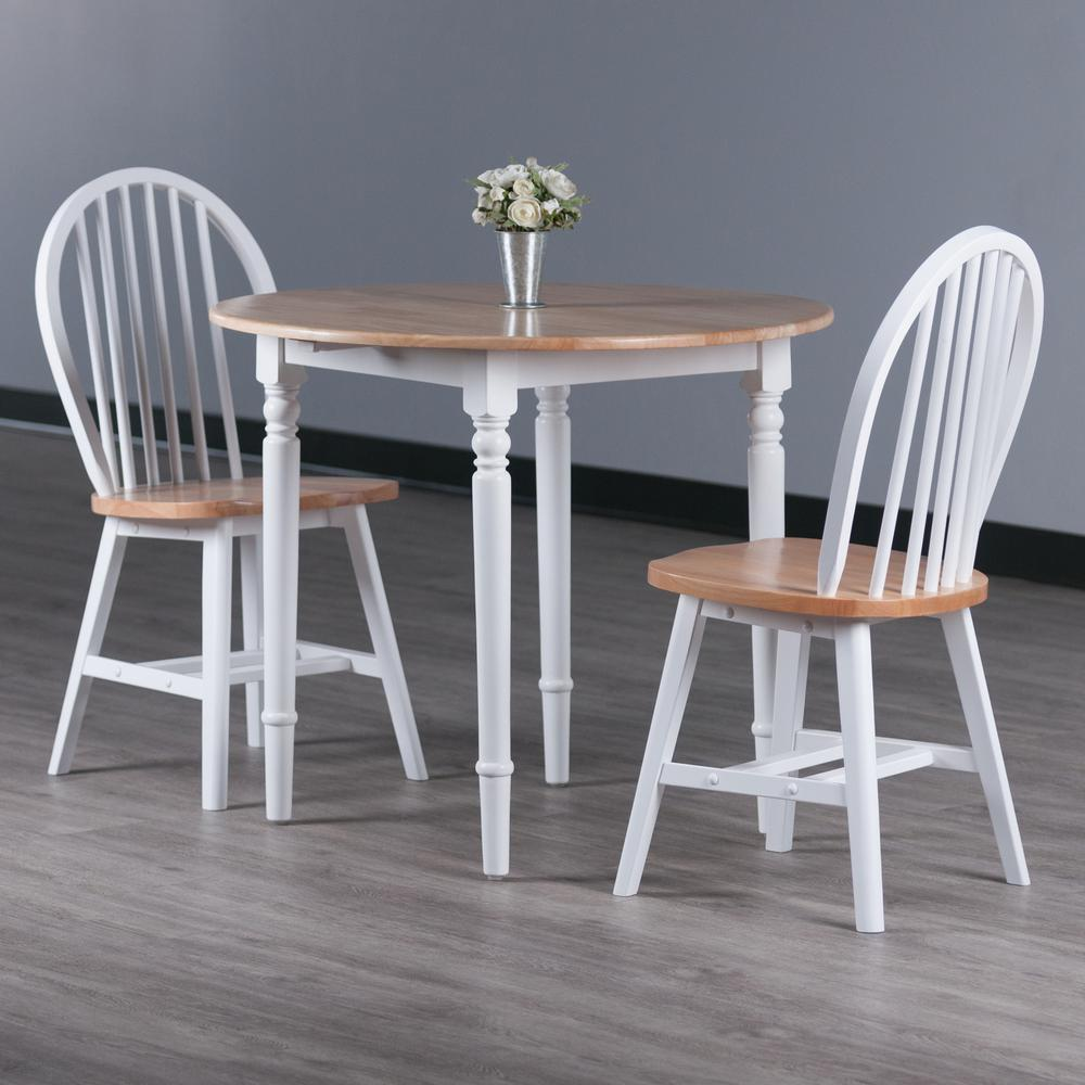 Start2Finish Sorella 3-Piece Drop Leaf Dining Table with Windsor Chairs in natural and white finish, showing the table and chairs.