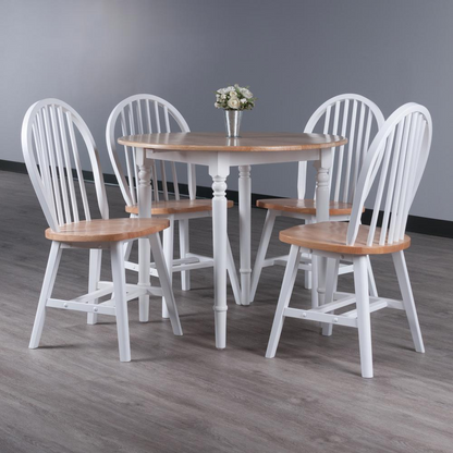 Start2Finish Sorella 5-Piece Drop Leaf Dining Table with Windsor Chairs in natural and white finish, showing the table and chairs set.