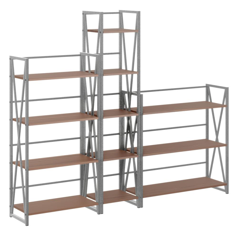 Start2Finish Isa 3-Piece Shelving Set with graphite frames and walnut shelves, featuring modern storage and display options.