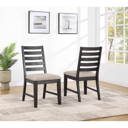 Pair of Harington Side Chairs by Start2Finish, featuring modern wooden design with cushioned seats and sleek legs.