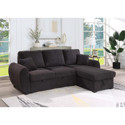 Black Teddy Fleece Reversible Sleeper Sectional Sofa with Storage Chaise by Start2Finish, featuring plush fabric and a convenient storage chaise.