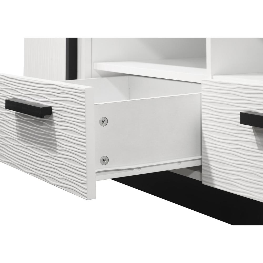 Matilda white finish TV stand with 70.5-inch width, featuring drawers for storage, by Start2Finish.