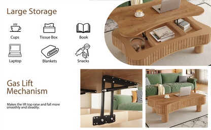 Light brown MDF and black metal coffee table with lift-top storage, perfect for living room by Start2Finish