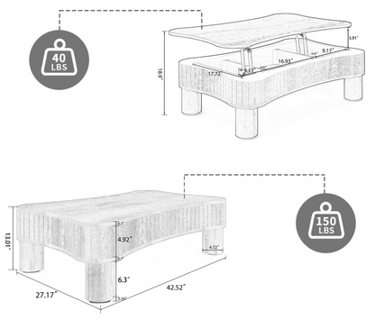 Light brown and black MDF and metal coffee table with lift-top storage for living room, by Start2Finish.