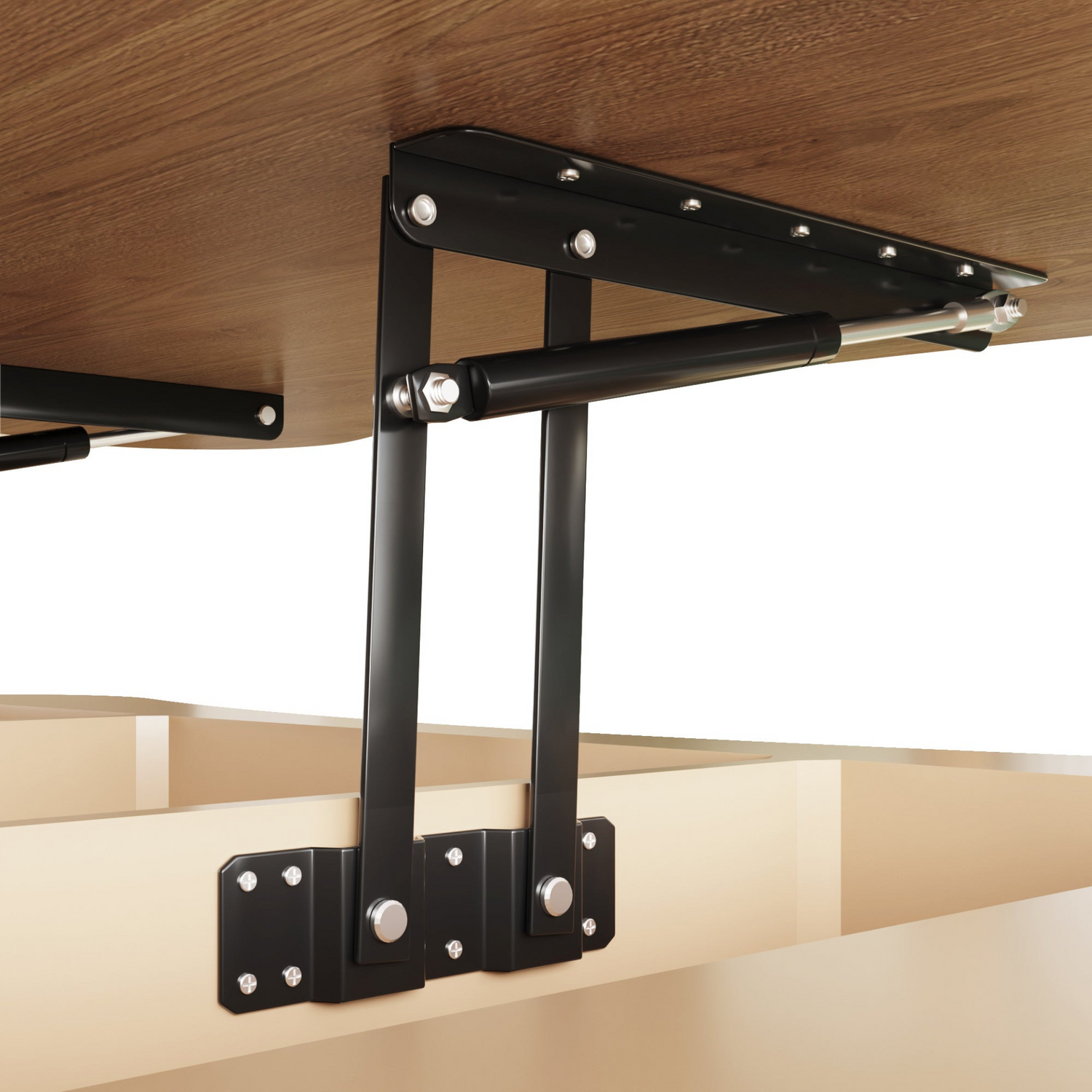 Light brown MDF and black metal coffee table with lift-top storage, ideal for living room decor by Start2Finish.