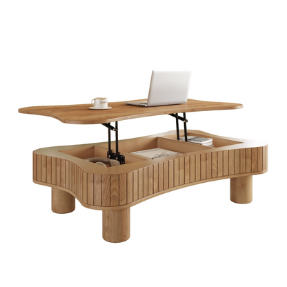 Light brown MDF and black metal coffee table with lift-top storage for living room by Start2Finish.