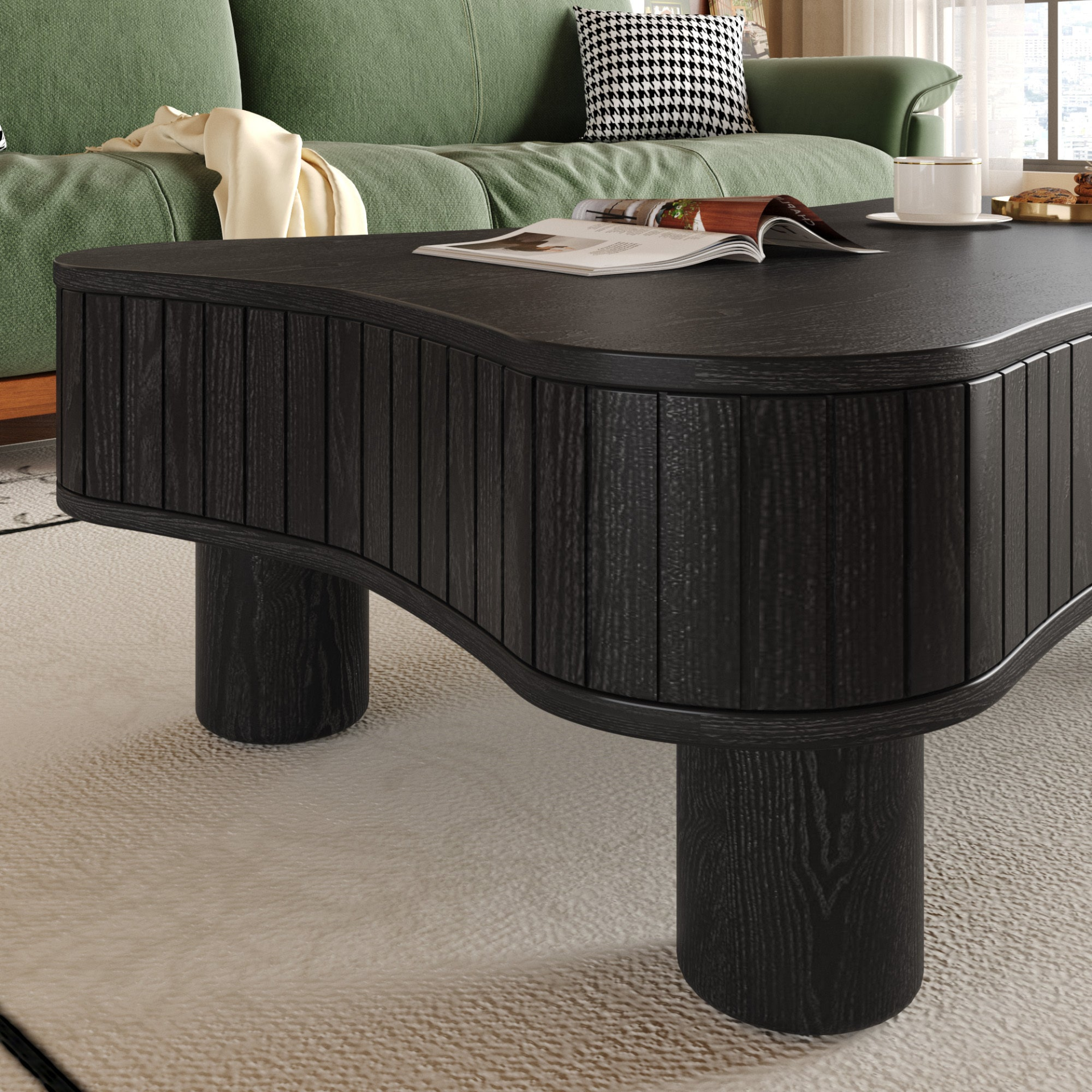 Light brown MDF and black metal coffee table with lift-top storage, ideal for living room decor by Start2Finish