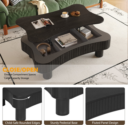 Light brown MDF and black metal coffee table with lift-top storage for living room by Start2Finish.