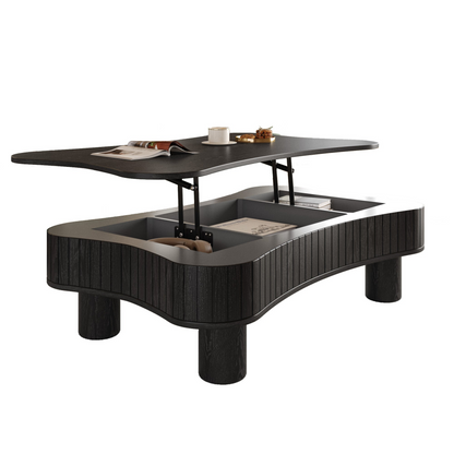 Light brown MDF and black metal coffee table with lift-top storage, ideal for living room, by Start2Finish.
