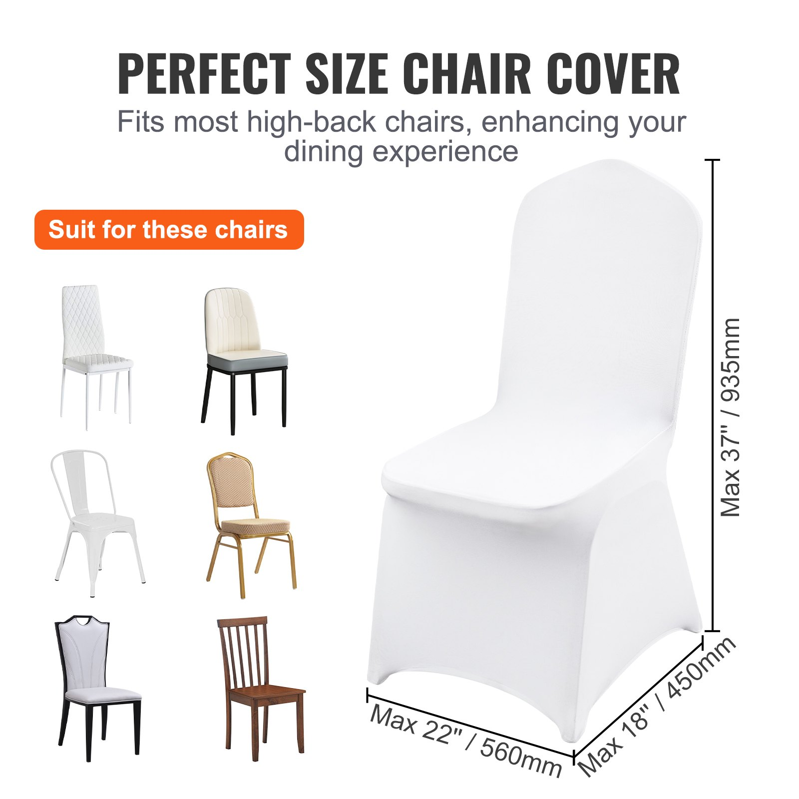 White VEVOR Stretch Spandex folding chair covers by Start2Finish, universal fitted protective slipcovers for events and celebrations.