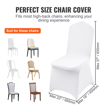 White VEVOR Stretch Spandex folding chair covers by Start2Finish, universal fitted protective slipcovers for events and celebrations.