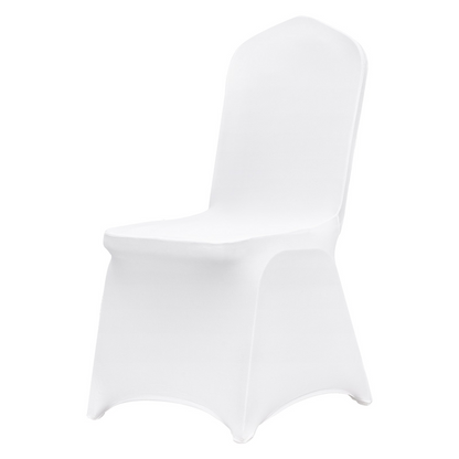 Set of white VEVOR Stretch Spandex folding chair covers fitting various chairs, ideal for weddings, parties, and events.