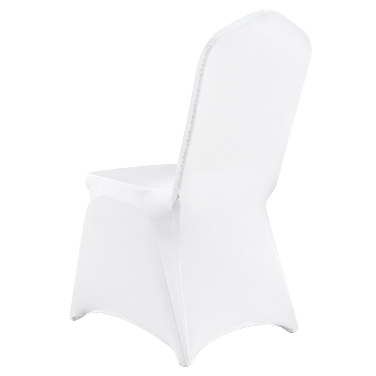 White VEVOR Stretch Spandex folding chair covers on banquet chairs, designed for weddings, parties, and events.