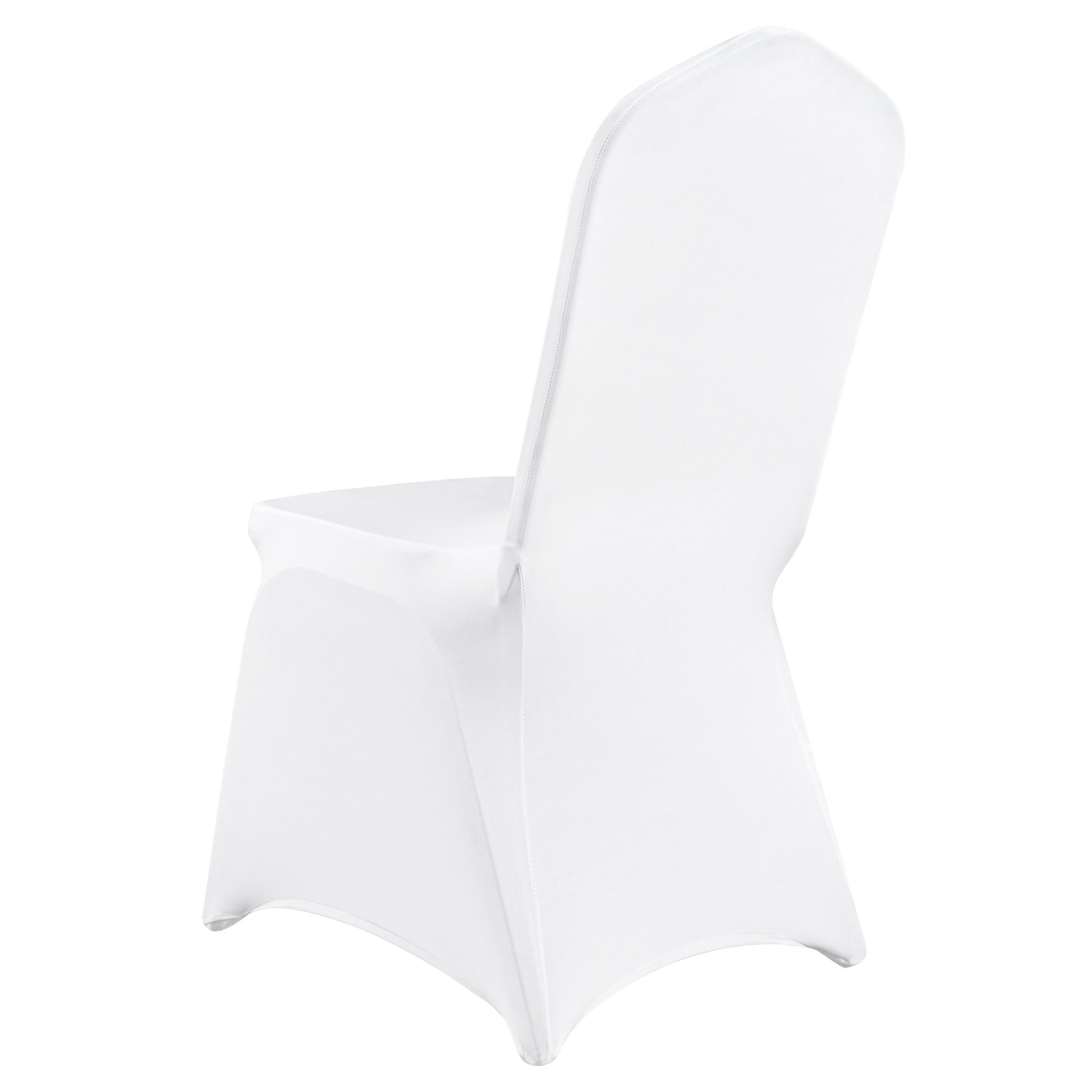 White VEVOR Stretch Spandex folding chair covers on banquet chairs, designed for weddings, parties, and events.