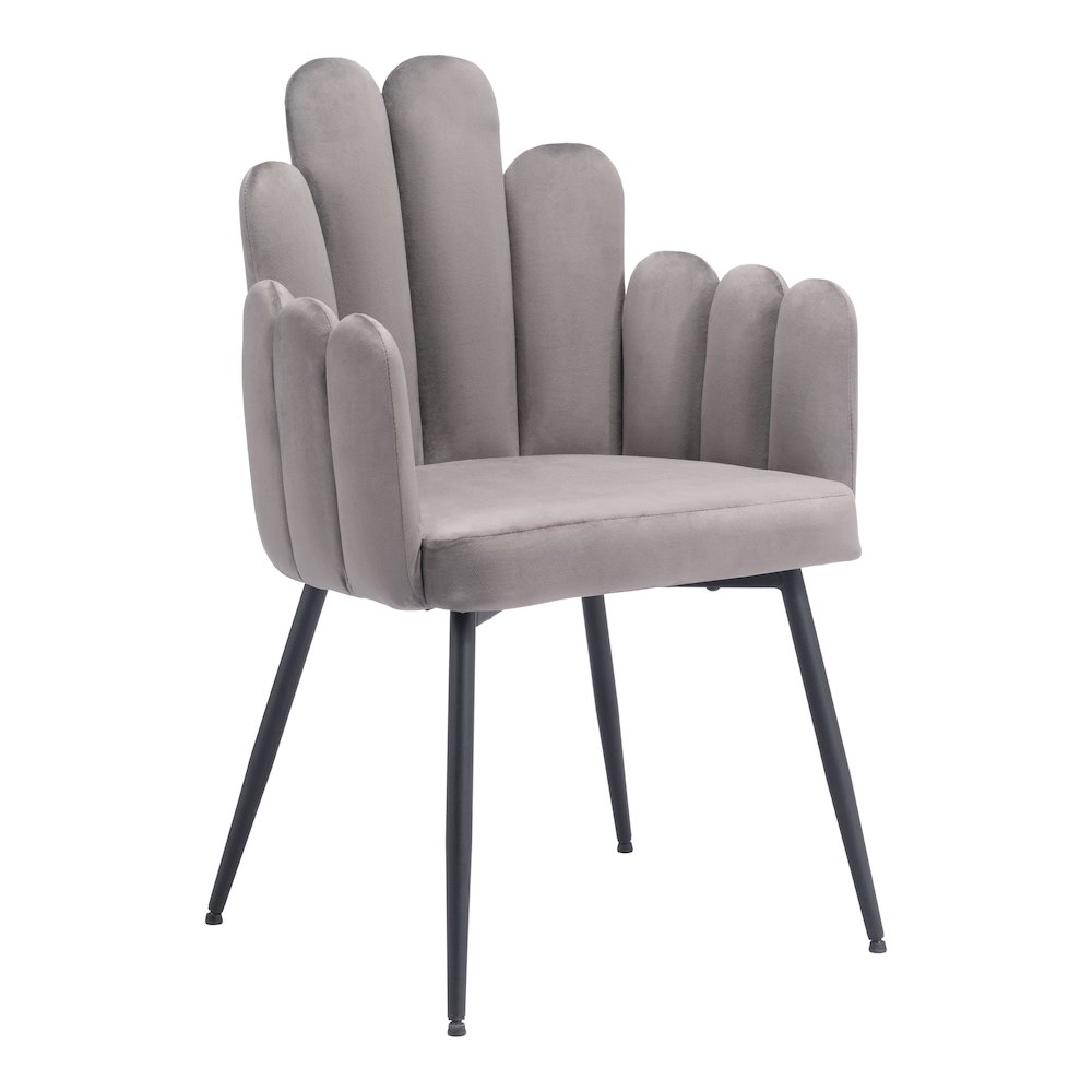 Set of two gray Noosa Dining Chairs by Start2Finish showing modern design, cushioned seats, and sleek wooden legs.