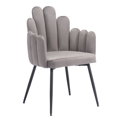 Set of two gray Noosa Dining Chairs by Start2Finish showing modern design, cushioned seats, and sleek wooden legs.