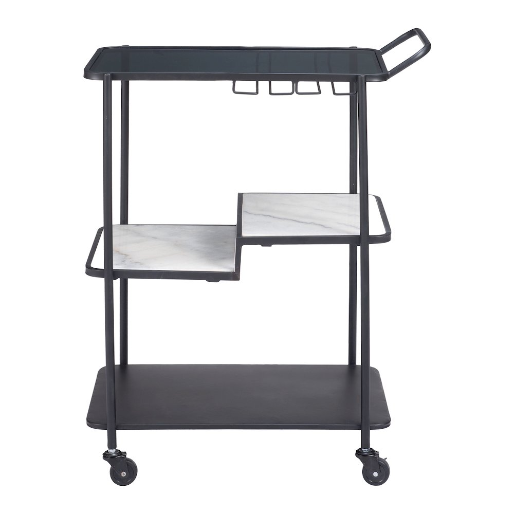 Start2Finish Constanza black bar cart with two shelves and metal frame, ideal for stylish drinks and serving spaces.